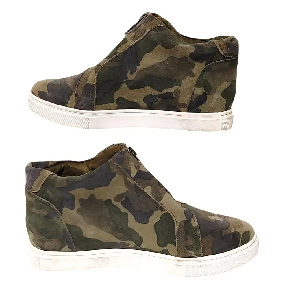 Blondo Glenda Waterproof Suede Camo Hidden Wedge Heels Sneakers Green Womens 7M